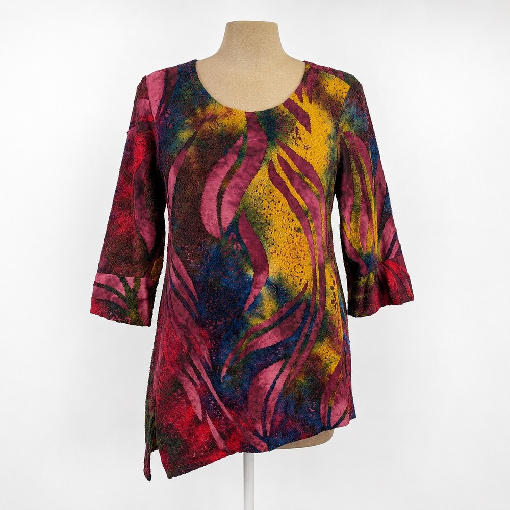 Vintage‎ Y2K Patchwork Burnout Tunic Top Size L Multi Fairy Grunge Asymmetrical